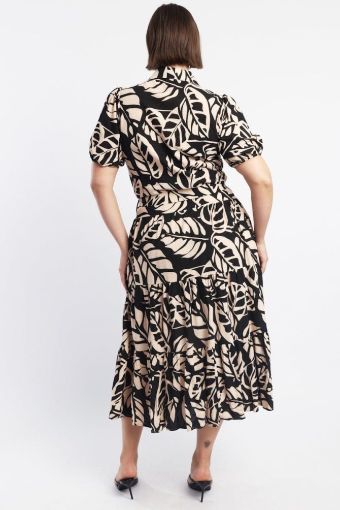 Black Floral Midi Dress Short Sleeve Shirt Floral