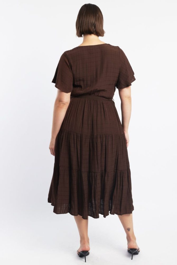 Brown Midi Dress Short Sleeve Self Check
