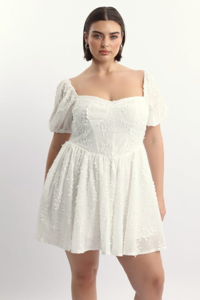 White Embossed Cotton Milkmaid Dress