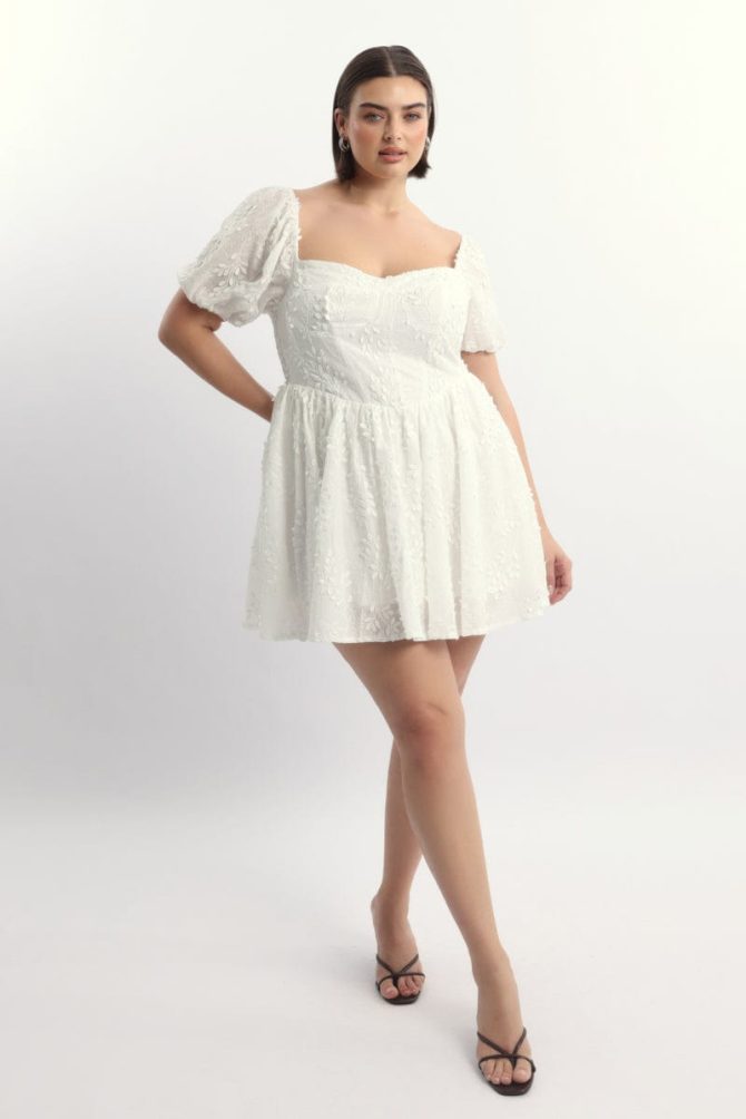 White Embossed Cotton Milkmaid Dress
