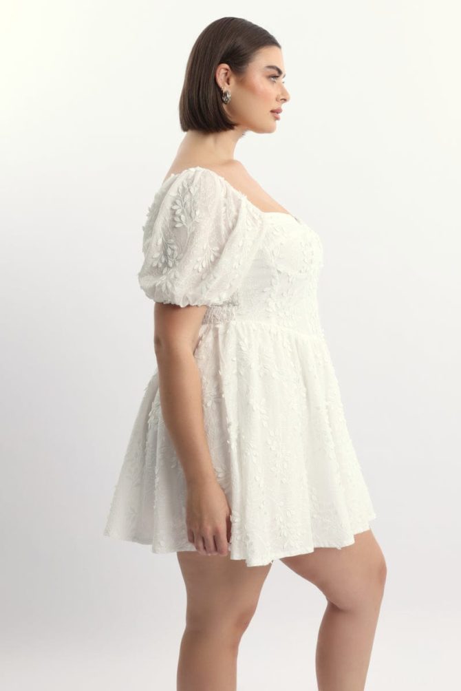 White Embossed Cotton Milkmaid Dress