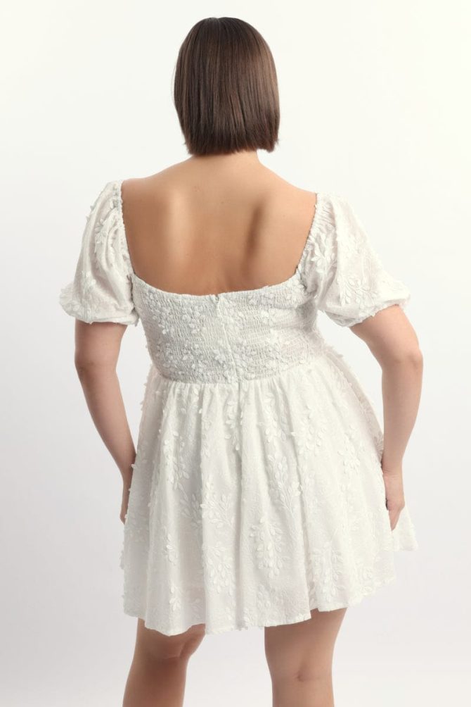 White Embossed Cotton Milkmaid Dress