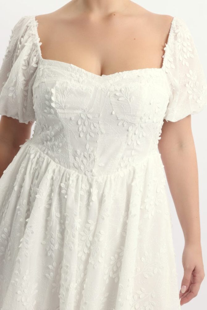 White Embossed Cotton Milkmaid Dress