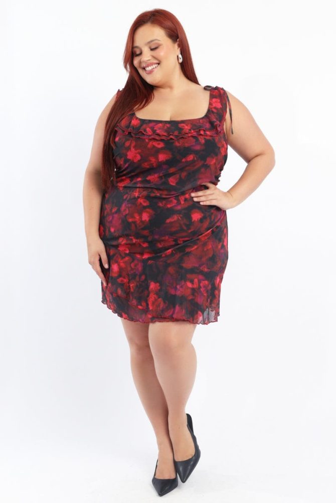 Multi Floral Mesh Mini Dress Off Shoulder Ruched Sides