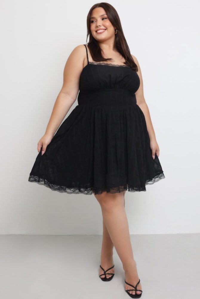 Black Lace Trim Mini Dress
