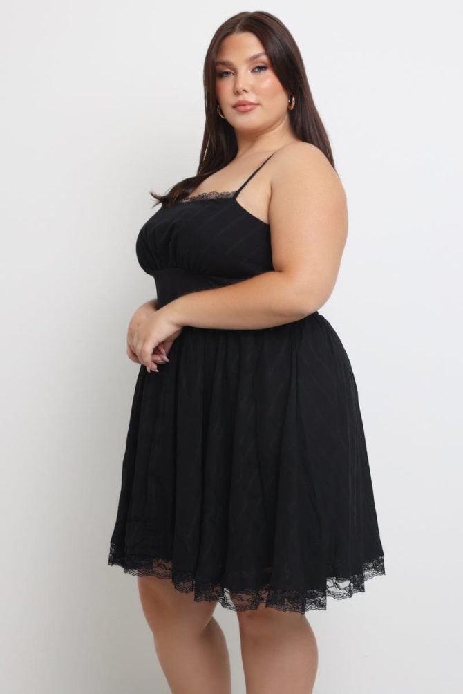 Black Lace Trim Mini Dress