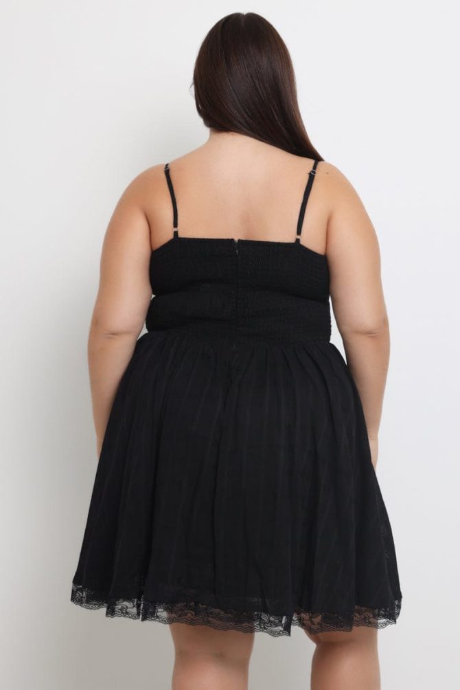 Black Lace Trim Mini Dress