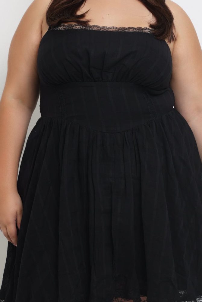 Black Lace Trim Mini Dress