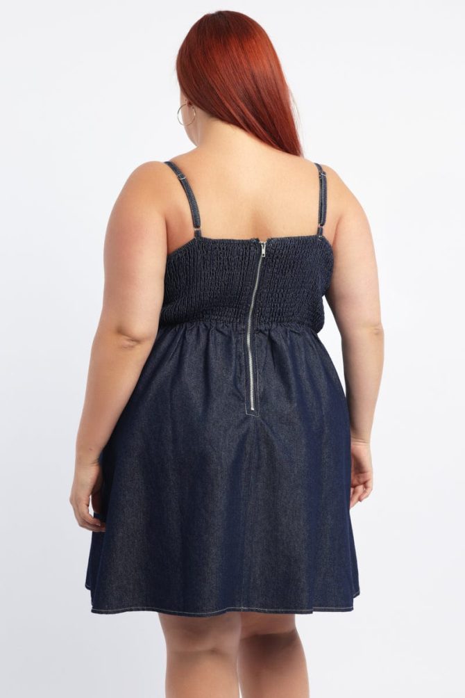 Denim Contrast Stitching Flare Mini Dress
