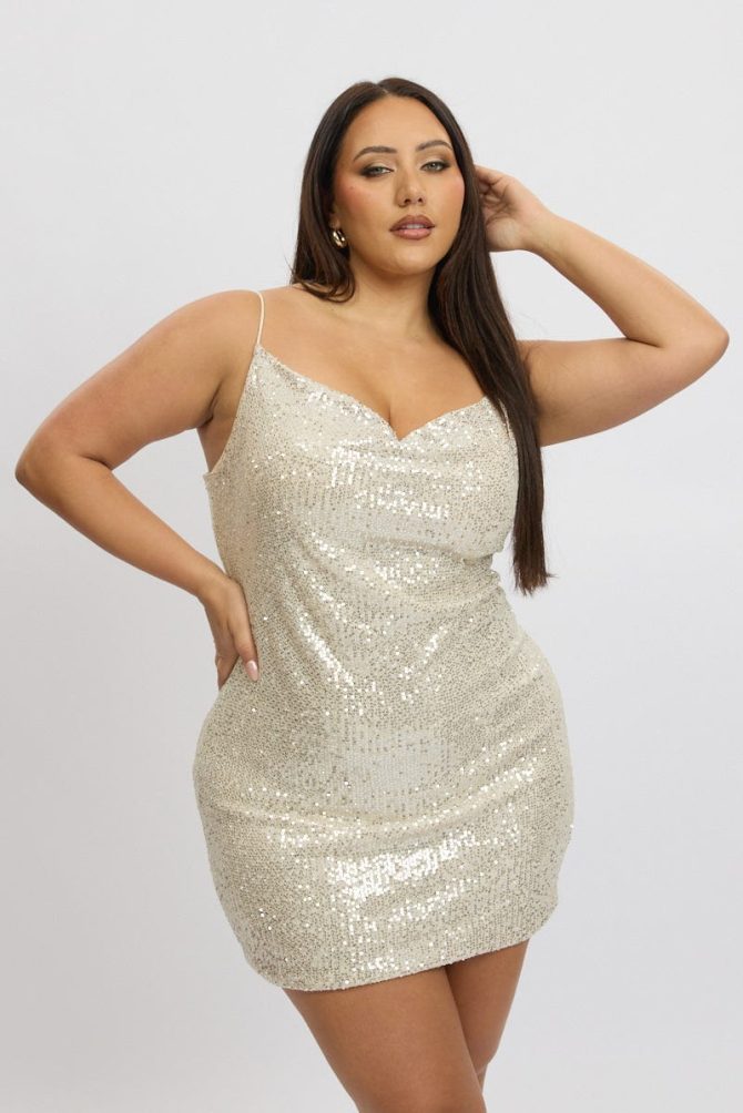 Gold Sequin Cowl Minidress