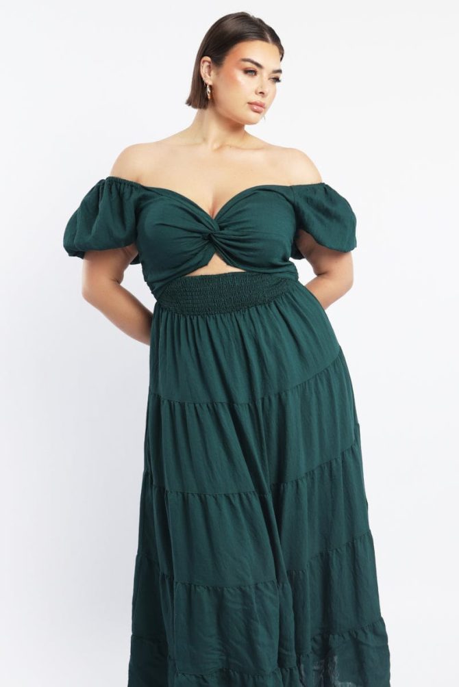 Green Maxi Dress Short Sleeve Twist Front