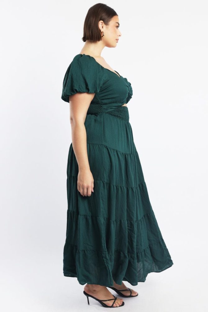 Green Maxi Dress Short Sleeve Twist Front