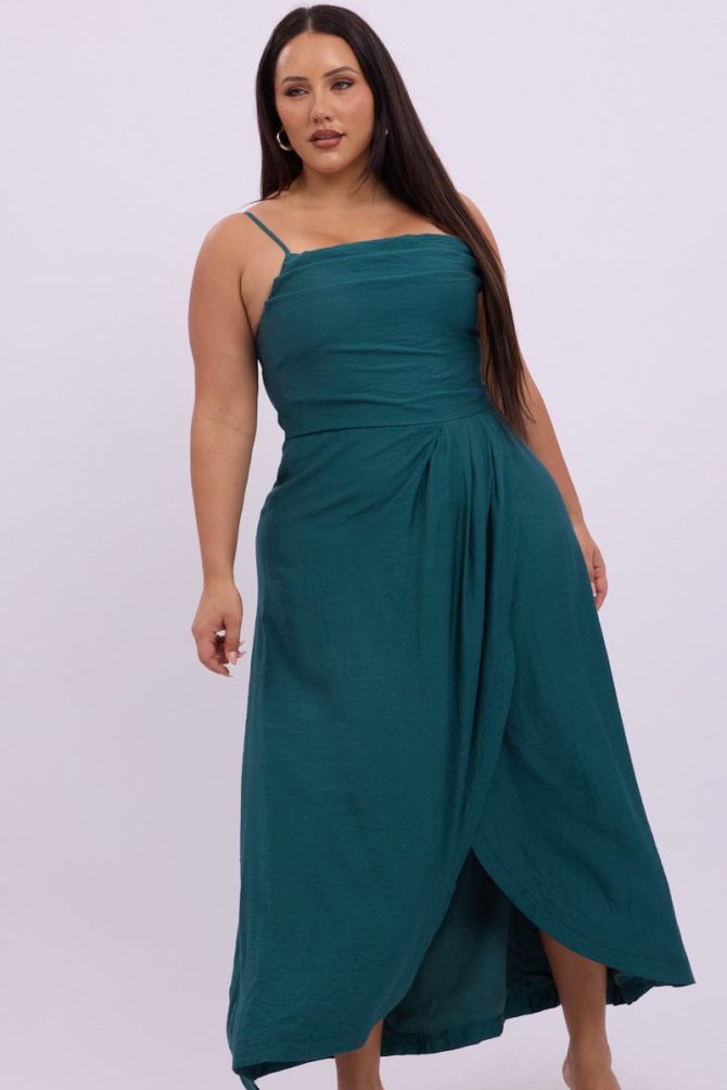 Green Midi Dress Sleeveless Wrap Front