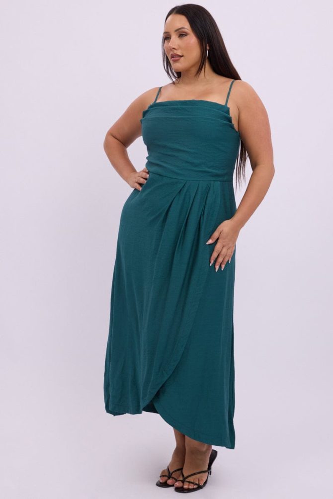 Green Midi Dress Sleeveless Wrap Front