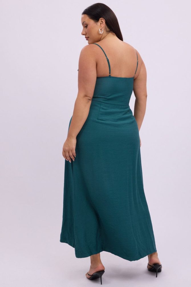 Green Midi Dress Sleeveless Wrap Front