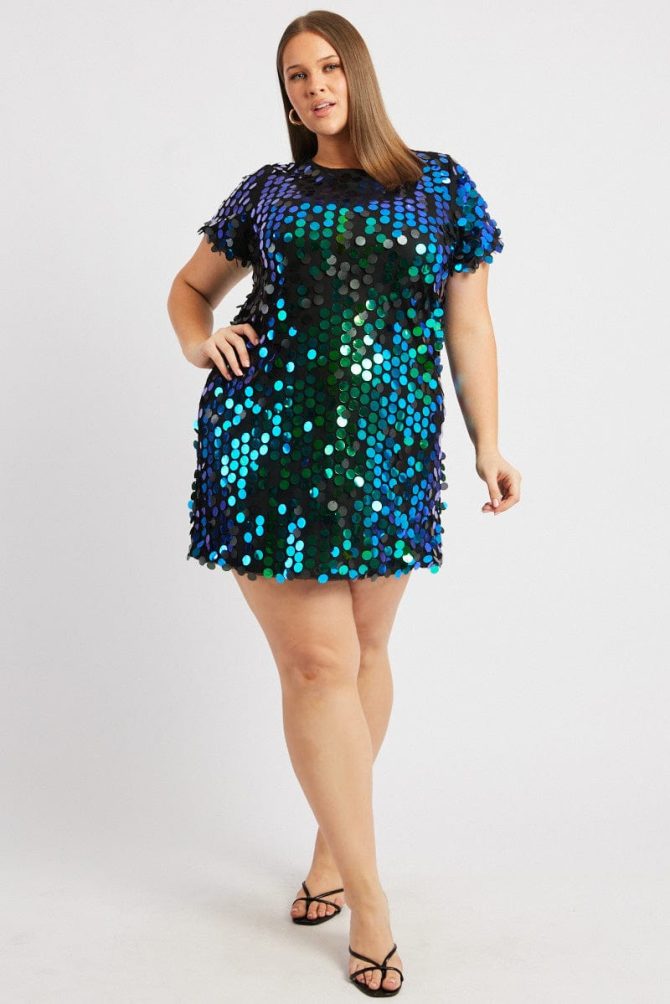 Black Sequin Mini T-Shirt Dress