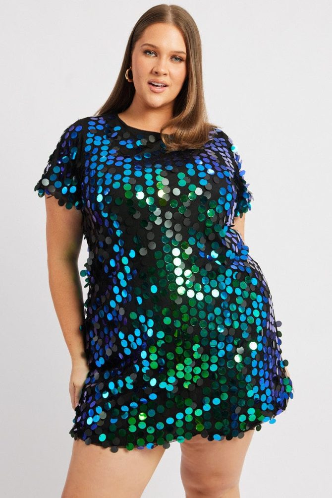 Black Sequin Mini T-Shirt Dress