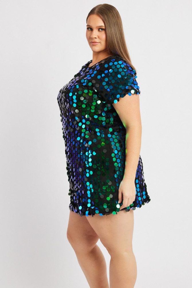 Black Sequin Mini T-Shirt Dress