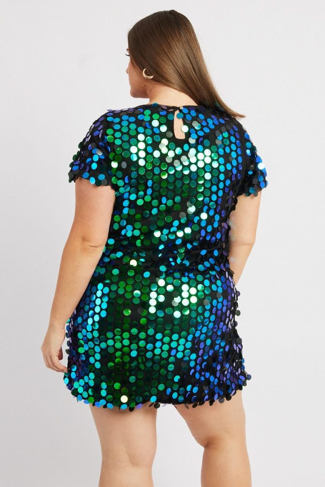Black Sequin Mini T-Shirt Dress