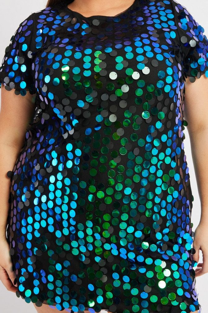 Black Sequin Mini T-Shirt Dress