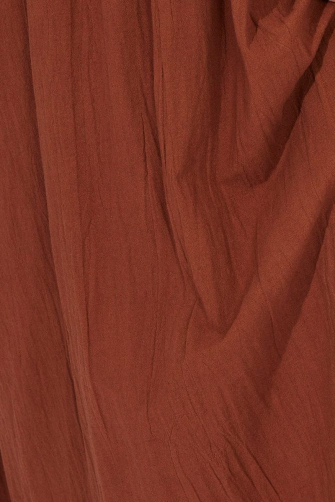 Brown Midi Dress Puff Sleeve Front Split
