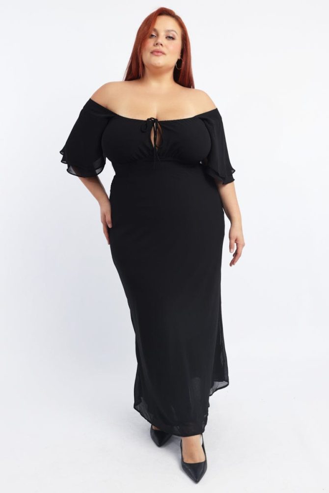 Black Sweetheart Neck Bias Maxi Dress