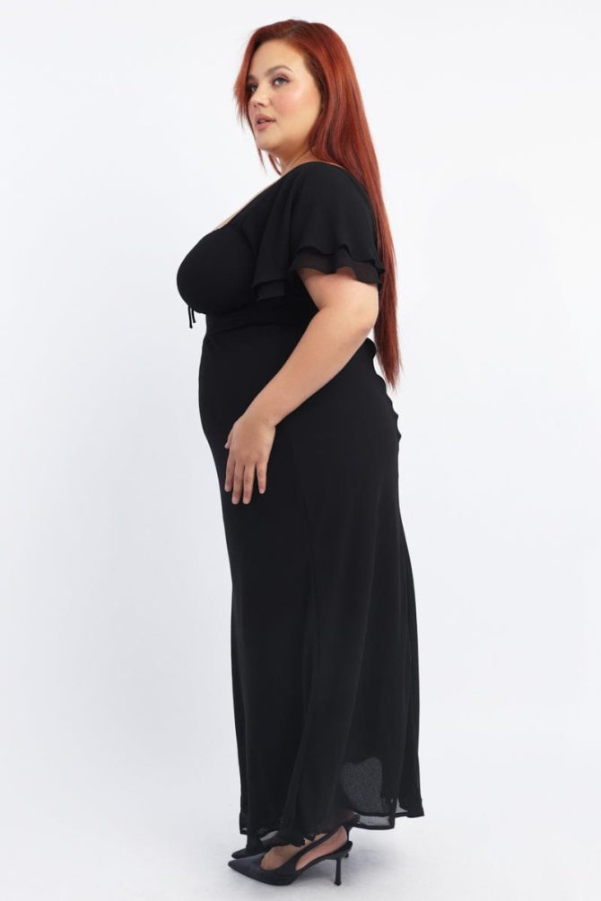 Black Sweetheart Neck Bias Maxi Dress