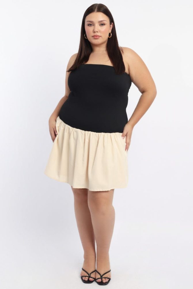Black Strapless Two Tone Mini Dress