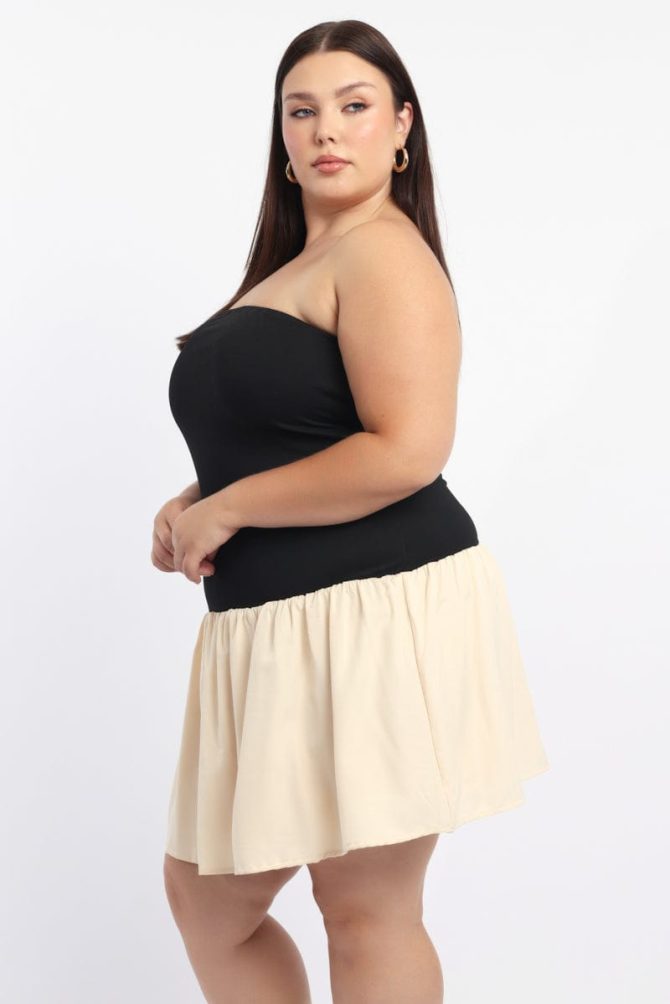 Black Strapless Two Tone Mini Dress