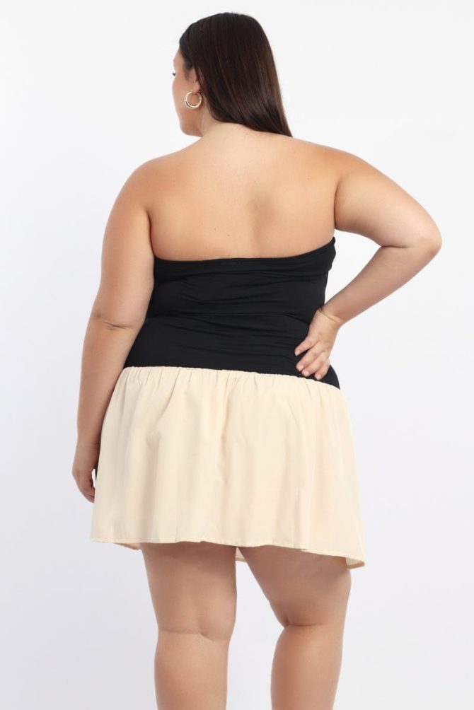 Black Strapless Two Tone Mini Dress