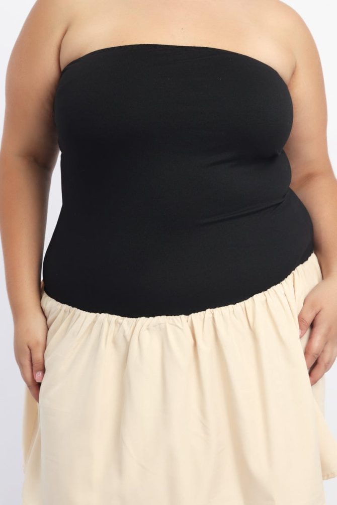 Black Strapless Two Tone Mini Dress