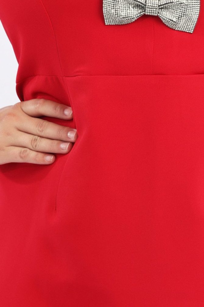 Red Sparkle Bow Minidress Short Sleeve