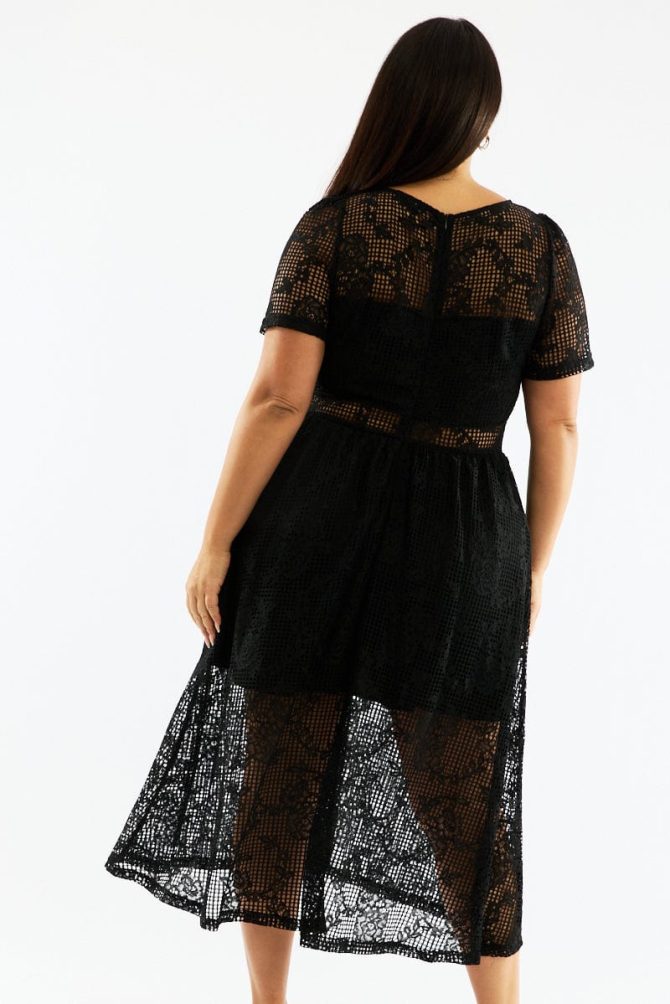 Black Midi Dress Short Sleeve Lace