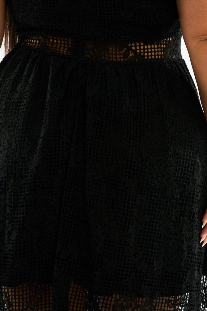 Black Midi Dress Short Sleeve Lace