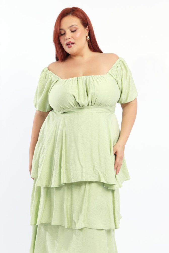 Green Layered Maxi Dress Short Sleeve