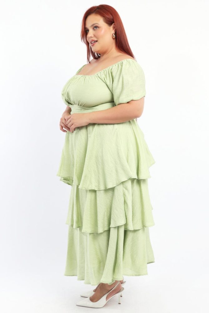 Green Layered Maxi Dress Short Sleeve