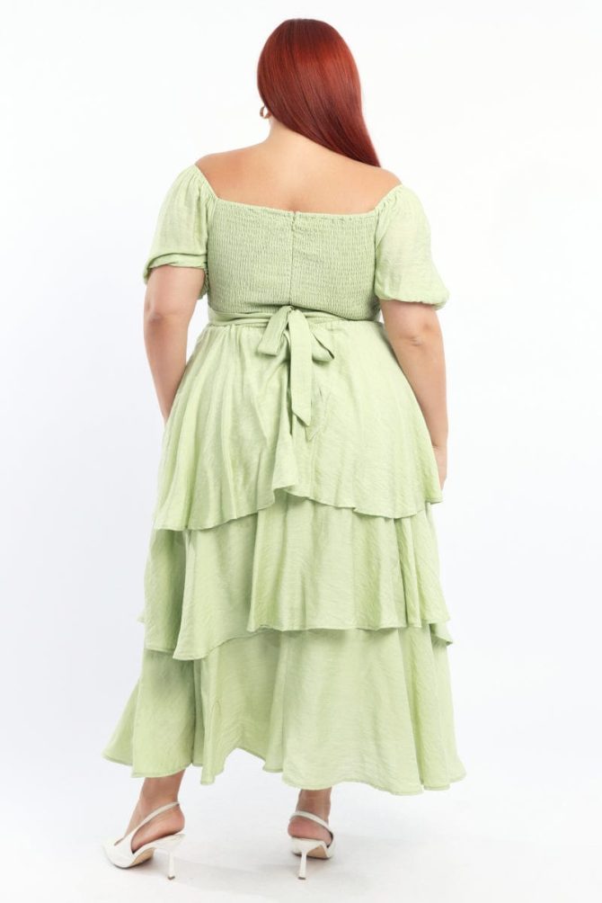 Green Layered Maxi Dress Short Sleeve