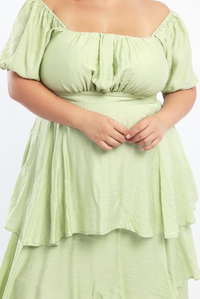Green Layered Maxi Dress Short Sleeve