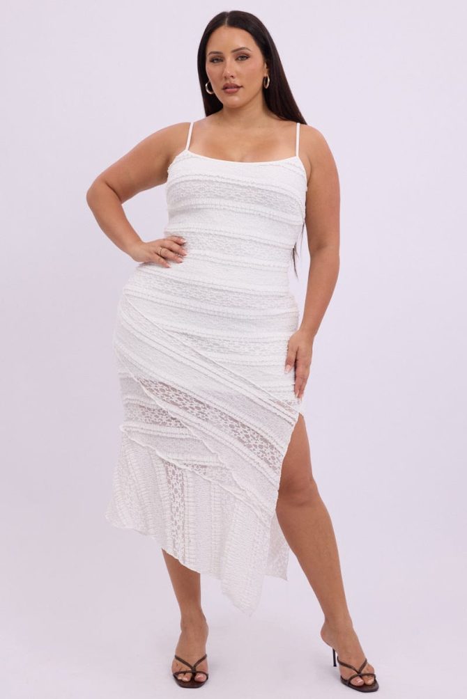 White Maxi Dress Sleeveless Side Split Lace