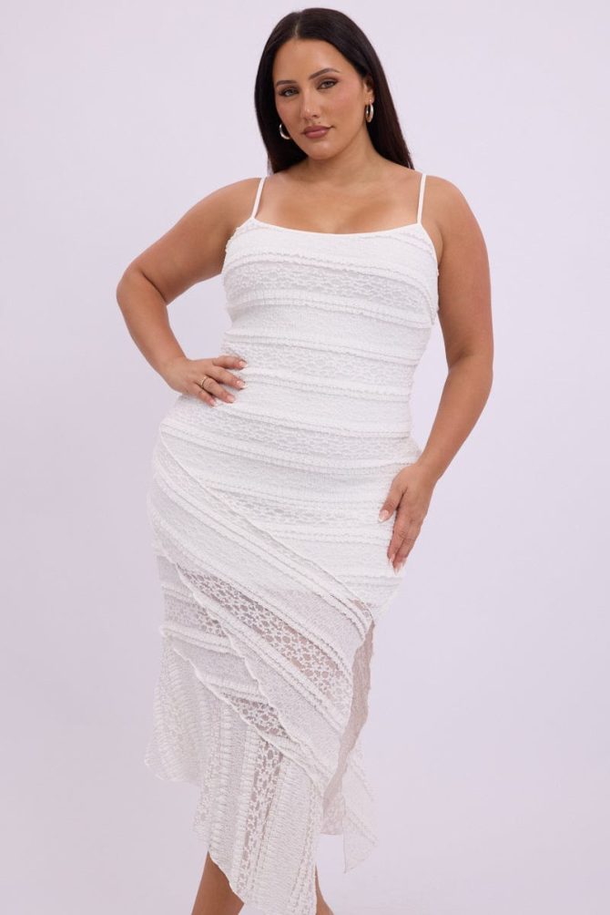 White Maxi Dress Sleeveless Side Split Lace