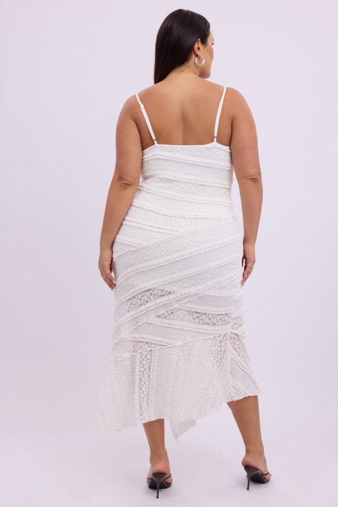 White Maxi Dress Sleeveless Side Split Lace