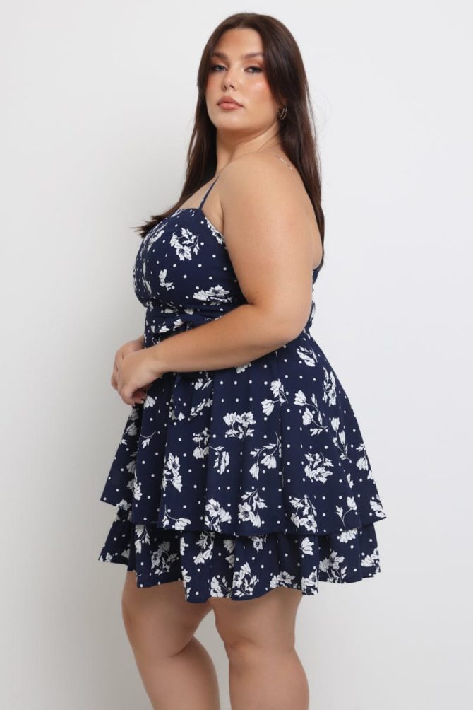 Blue Ditsy Shoestring Strap Flippy Mini Dress
