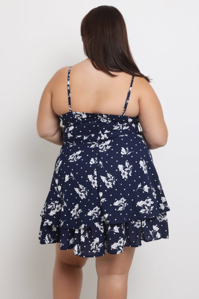 Blue Ditsy Shoestring Strap Flippy Mini Dress