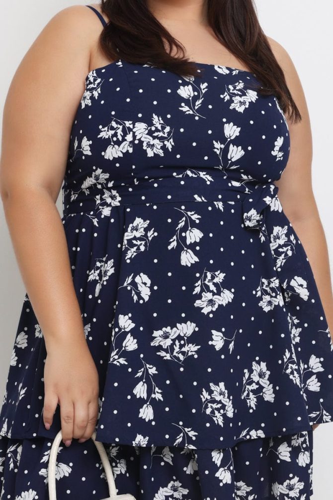 Blue Ditsy Shoestring Strap Flippy Mini Dress