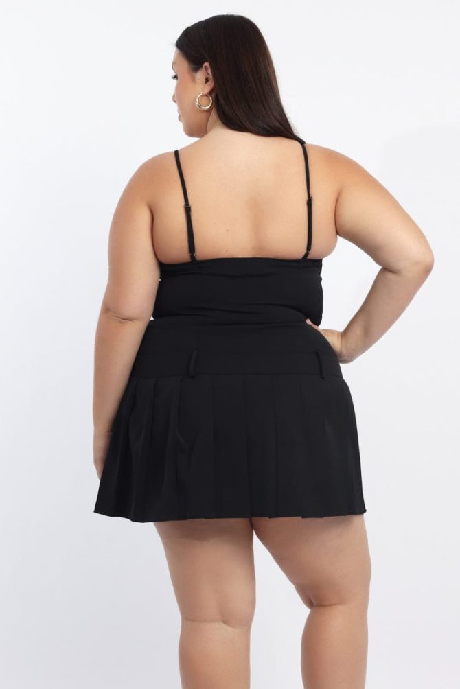 Black Bow Front Pleated Mini Dress
