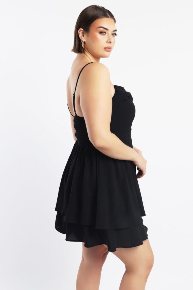 Black Shoestring Strap Cowl Neck Minidress