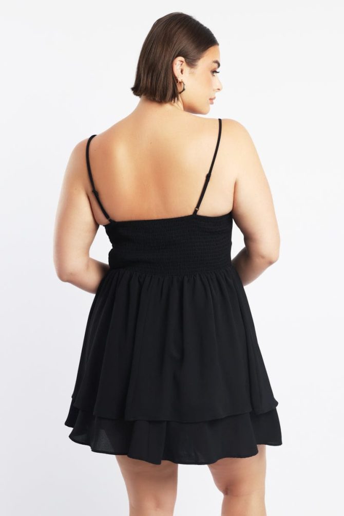 Black Shoestring Strap Cowl Neck Minidress