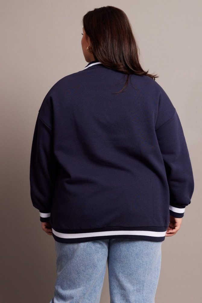 Blue Oversized Sweater Long Sleeve Crew Neck
