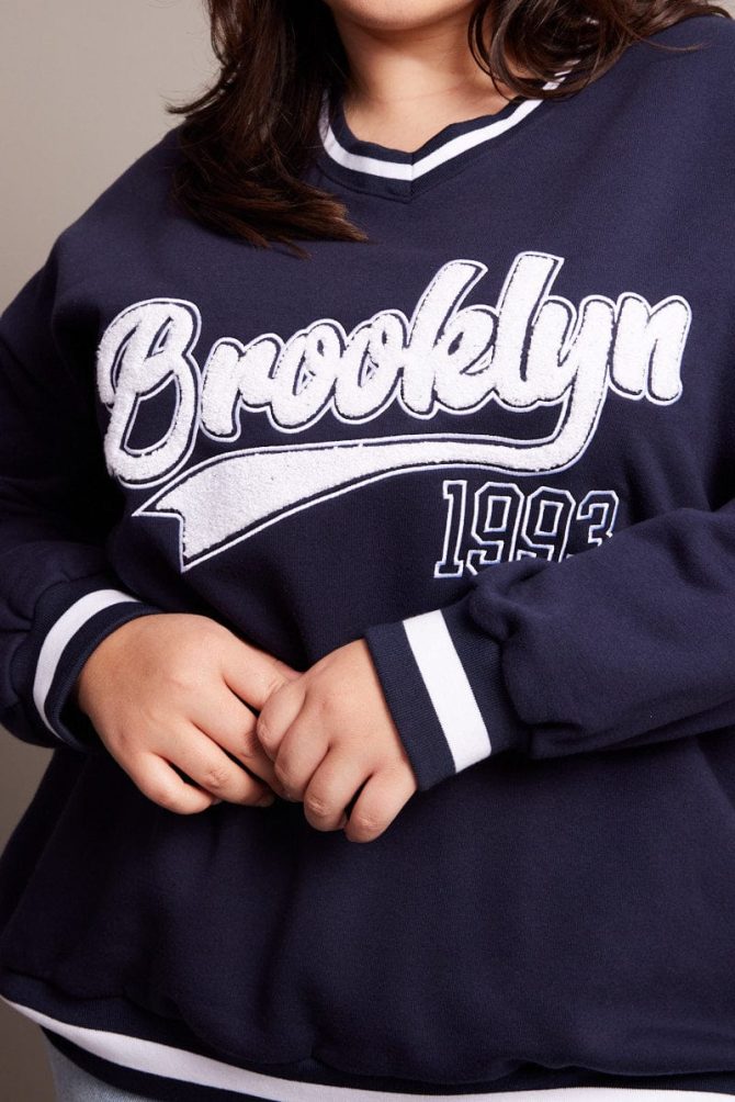 Blue Oversized Sweater Long Sleeve Crew Neck