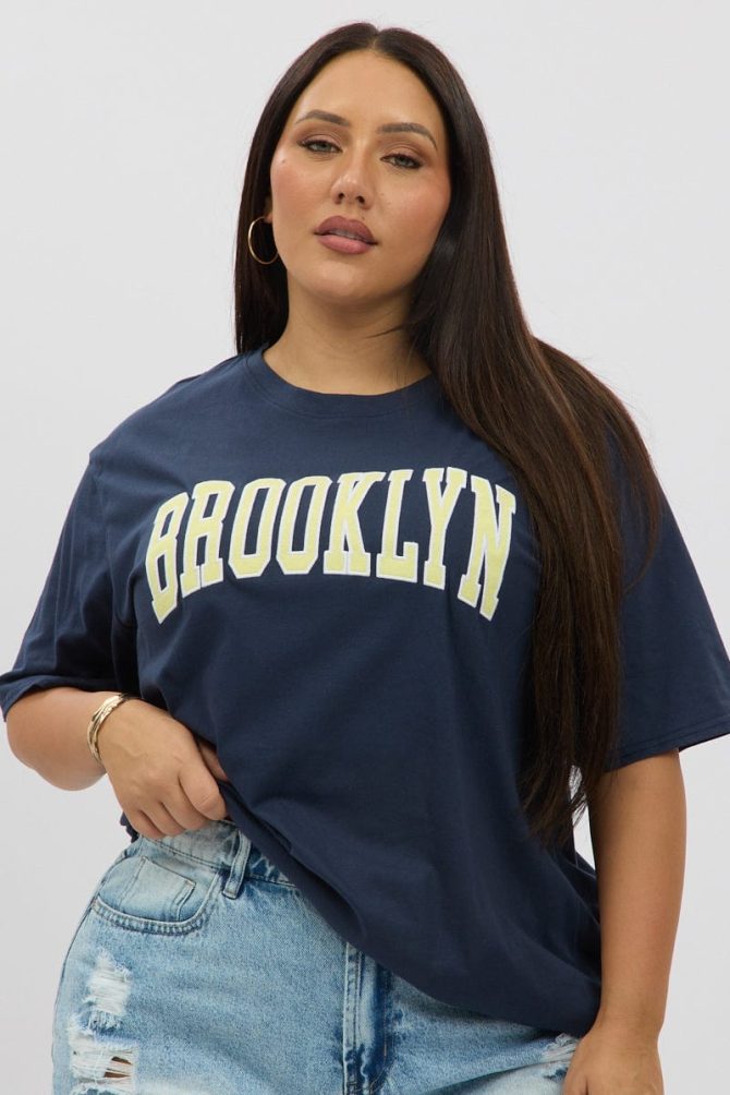Blue Graphic T Shirt Short Sleeve Crew Neck